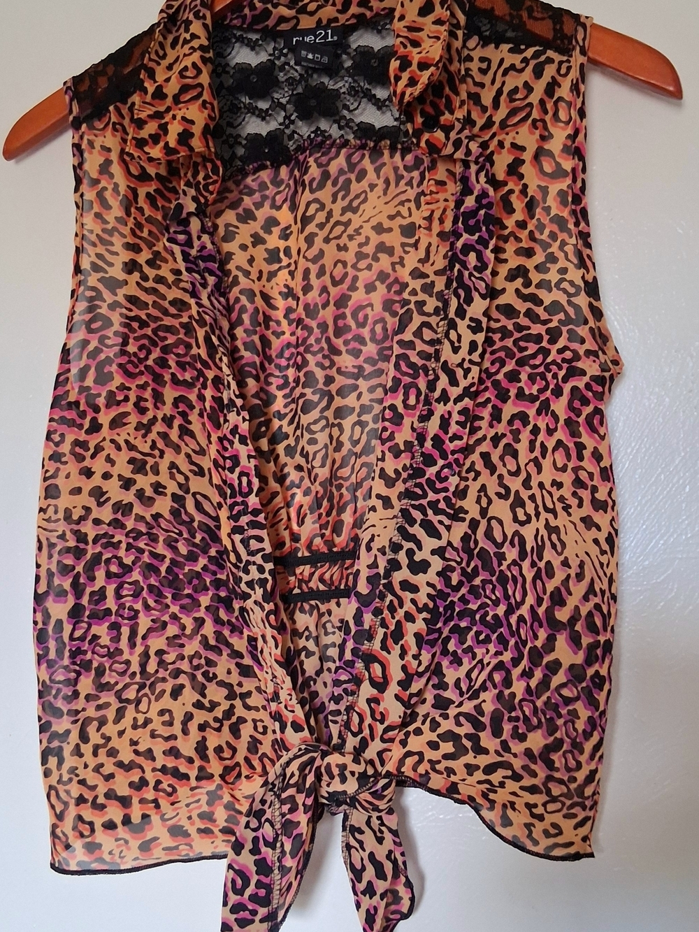 Rue21 Sheer Tie-Front Leopard Print Blouse - Orange & Pink
